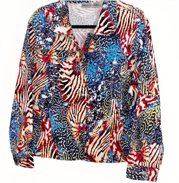 Chico's Jackets & Blazers - Chico's Women's Long Sleeve Multicolor Jean Jacket Size 3 Red White Blue